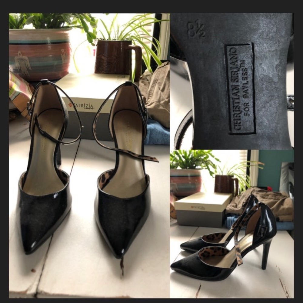 Black pumps used leopard print inside buckle out